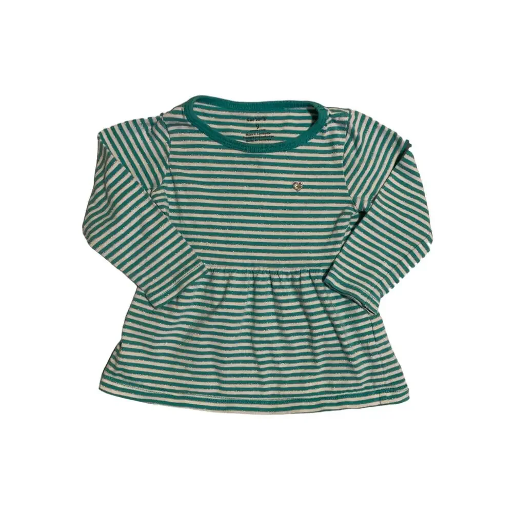 Carter's Shirt Bundle. Striped Tees with Silver Heart Detail. 9 Months